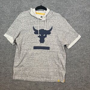 Under Armour Shirt Mens Large Gray Project Rock Logo Short Sleeve Hoodie Knit